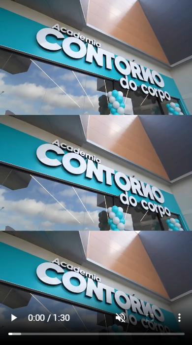 Capa do Reel de inauguração com a fachada da Contorno do Corpo dividida em três cenas